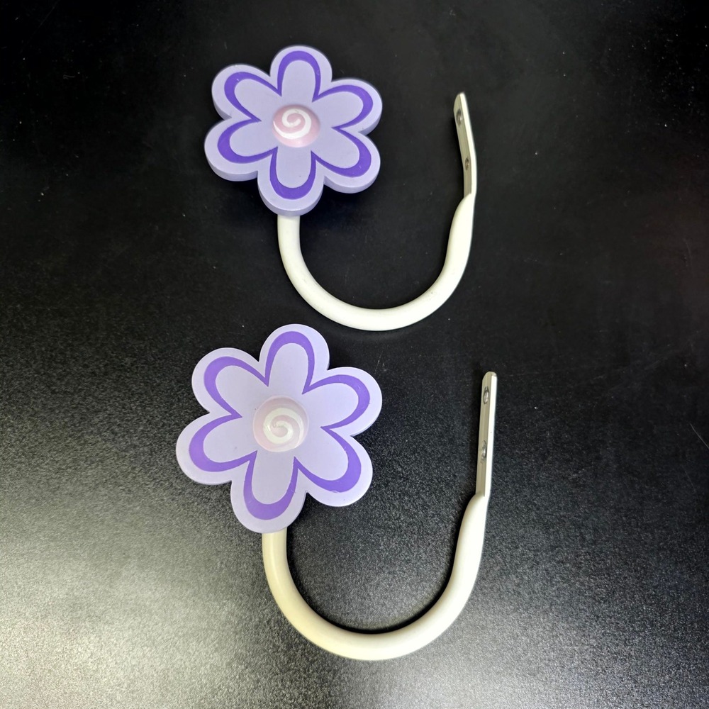 Unbranded Flower Curtain Tieback Hooks Kids OS Purple Floral Wall Mount 2pc Set